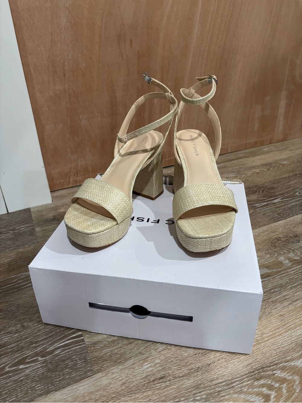 Marc Fisher Cream Woven Platform Block Heel Sandals
